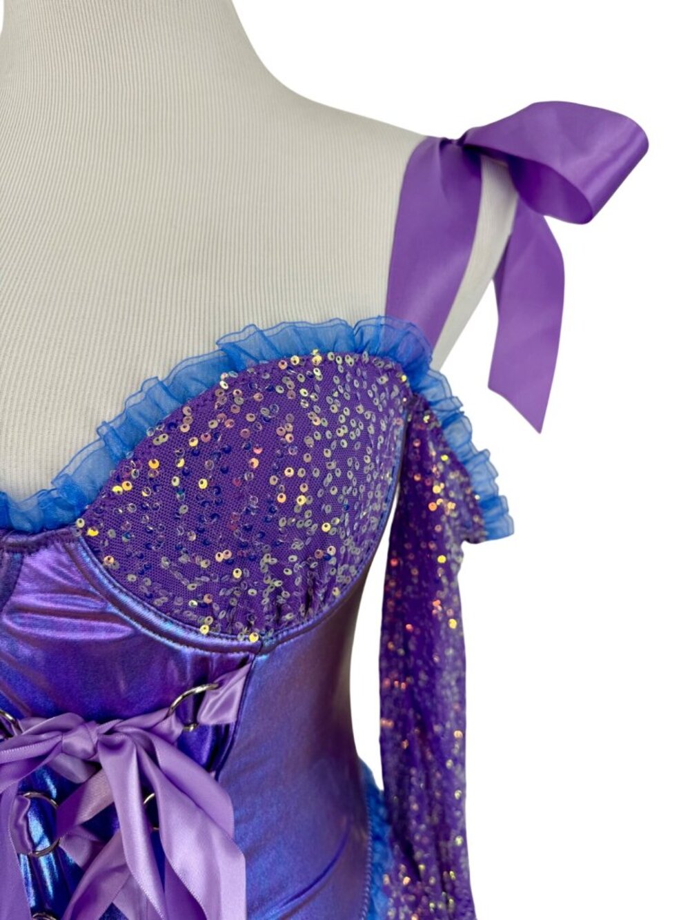 NWT Dolls Kill Purple Fairy Sequin Corset Mini Dress Wings Garters Costume Rave - Picture 15 of 16